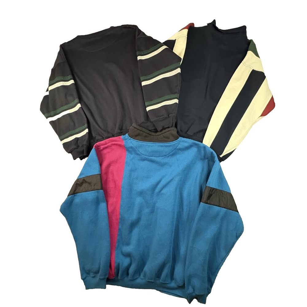 MIXED LOT OF 3 VTG 90's Men's L Colorblock/Striped Crewneck Sweatshirts SEE DESC - Picture 4 of 8